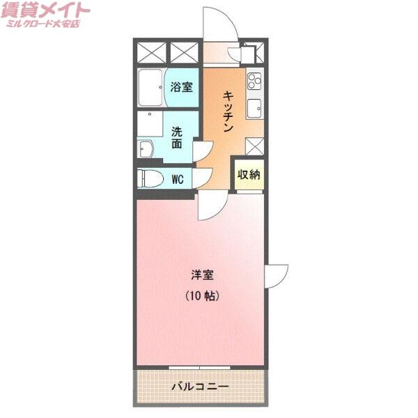 グレイティアいなべ(1K/3階)の間取り写真