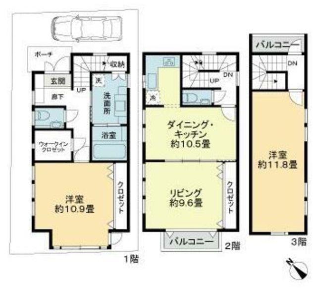 目黒区上目黒五丁目戸建(2LDK/3階)の間取り写真