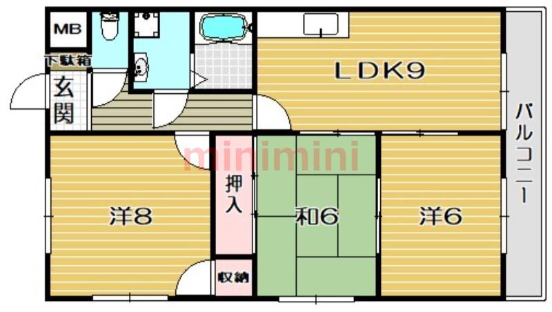 ネオコーポ西田I(3LDK/2階)の間取り写真