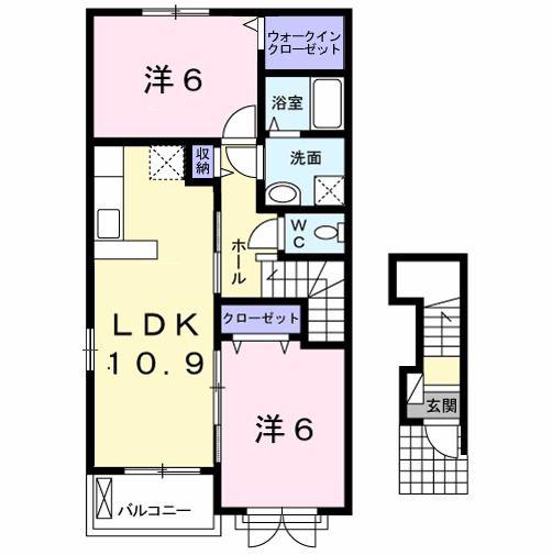 グランパール延方I(2LDK/2階)の間取り写真