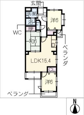 サンパーク岩倉(3LDK/2階)の間取り写真