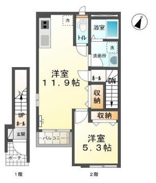 サンプレス(1LDK/2階)の間取り写真