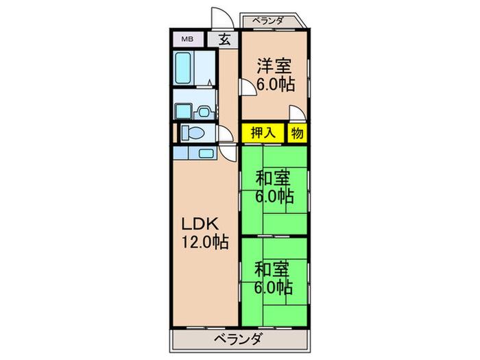 ドミールアーク(3LDK/1階)の間取り写真