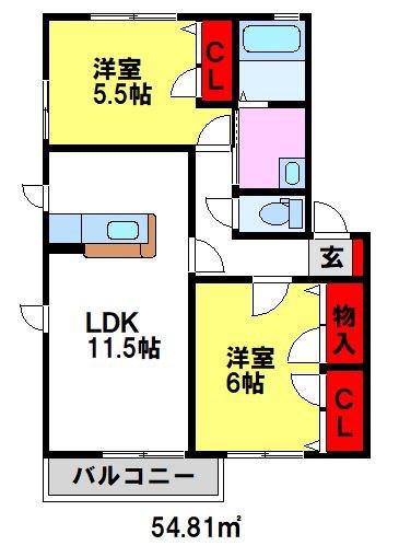 ジュピターK(2LDK/2階)の間取り写真