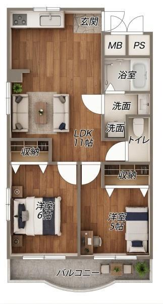 松本ビル(2LDK/4階)の間取り写真