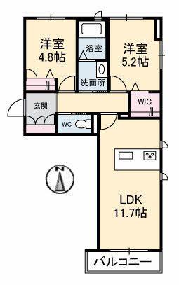 クレアージュ(2LDK/1階)の間取り写真