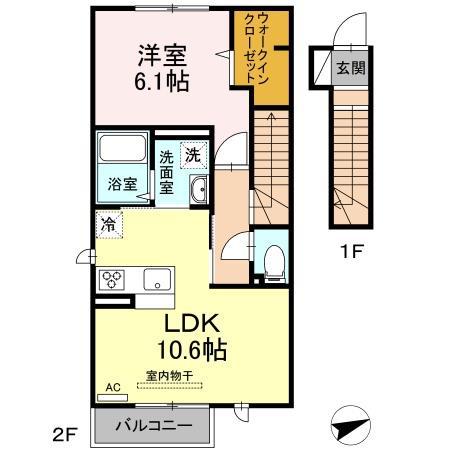 サウスフィールド(1LDK/2階)の間取り写真