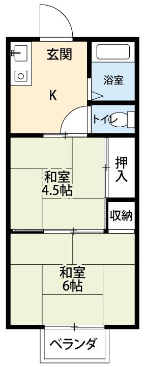 コーポナカネ(2K/1階)の間取り写真
