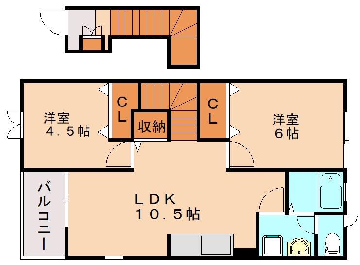 コンフォール穂波(2LDK/2階)の間取り写真