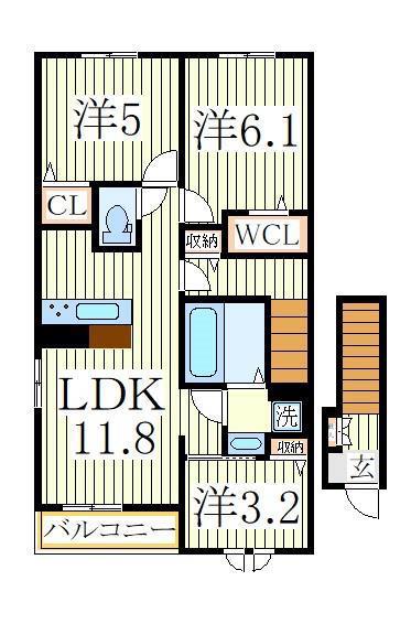 フェリーチェA(2LDK/2階)の間取り写真