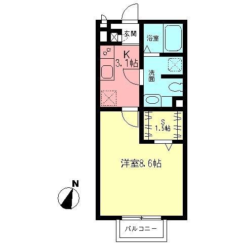アミカ湘南 A(1SK/2階)の間取り写真