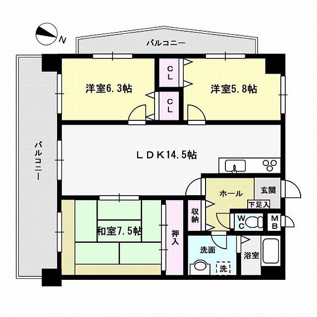 キャッスル32(3LDK/3階)の間取り写真