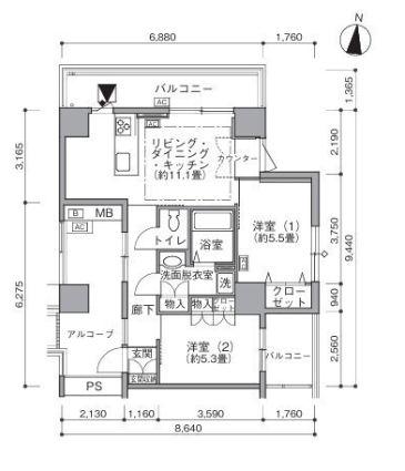 東雲キャナルコートCODAN19号棟(1LDK/8階)の間取り写真