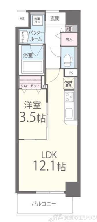 ハーツ天満橋(1LDK/6階)の間取り写真