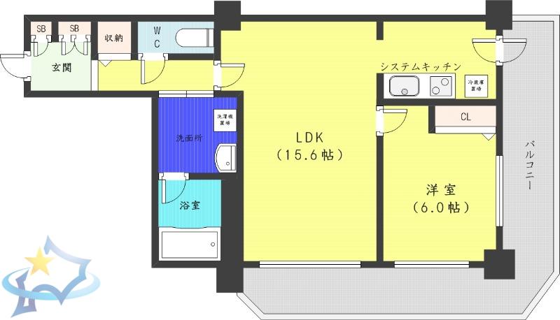 PRIME URBAN札幌 RIVER FRONT(1LDK/23階)の間取り写真