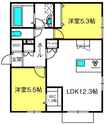 イースト FIELD(2LDK/1階)の間取り写真