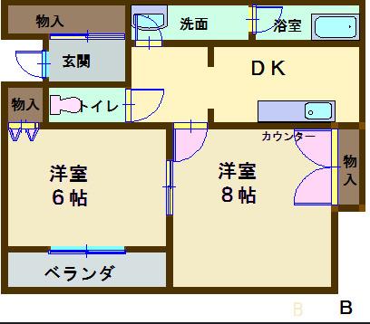 フラッツピュア B(2DK/1階)の間取り写真