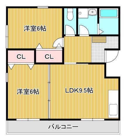 シャンゼリゼ壱番館(2LDK/2階)の間取り写真
