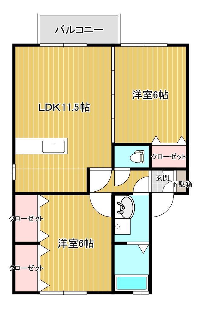 ローズコートSB棟(2LDK/2階)の間取り写真