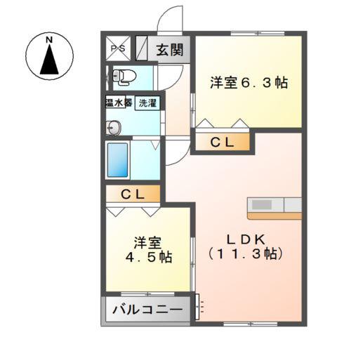 グランドパレス(2LDK/2階)の間取り写真