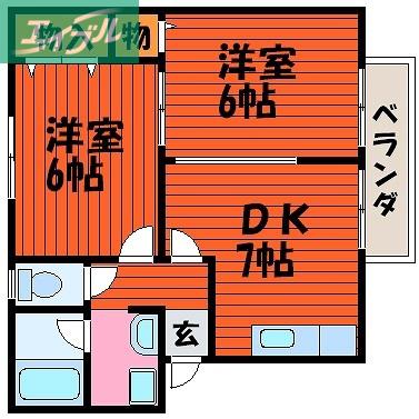 メゾンエスポアールC(2DK/2階)の間取り写真