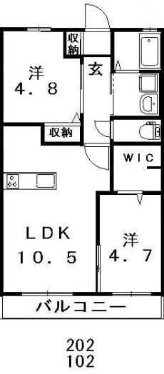 ラ・セーヌ藤崎B(2LDK/1階)の間取り写真