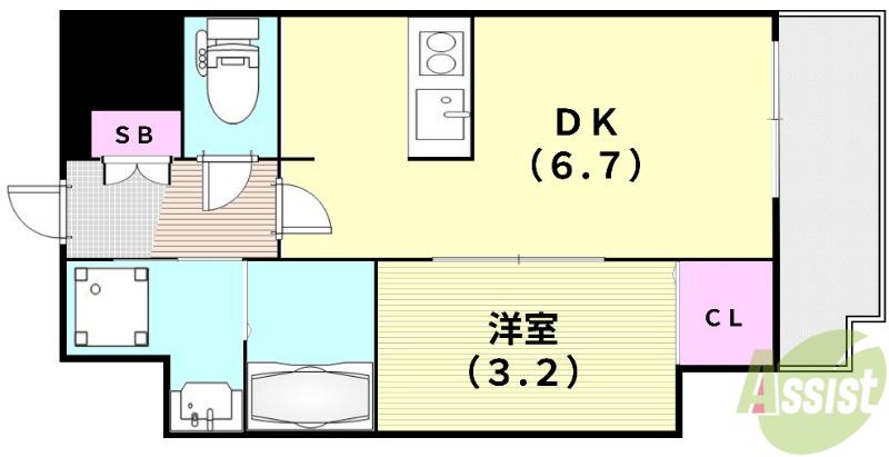 ONLYONEキセラ(1DK/8階)の間取り写真