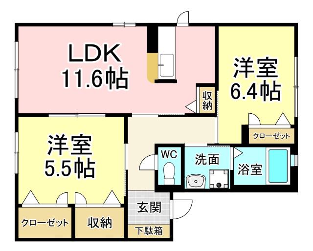メゾンド・サンパティークB棟(2LDK/1階)の間取り写真