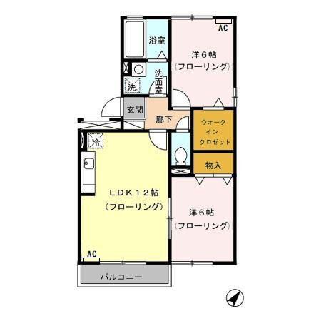 トリヴァンベールB(2LDK/2階)の間取り写真