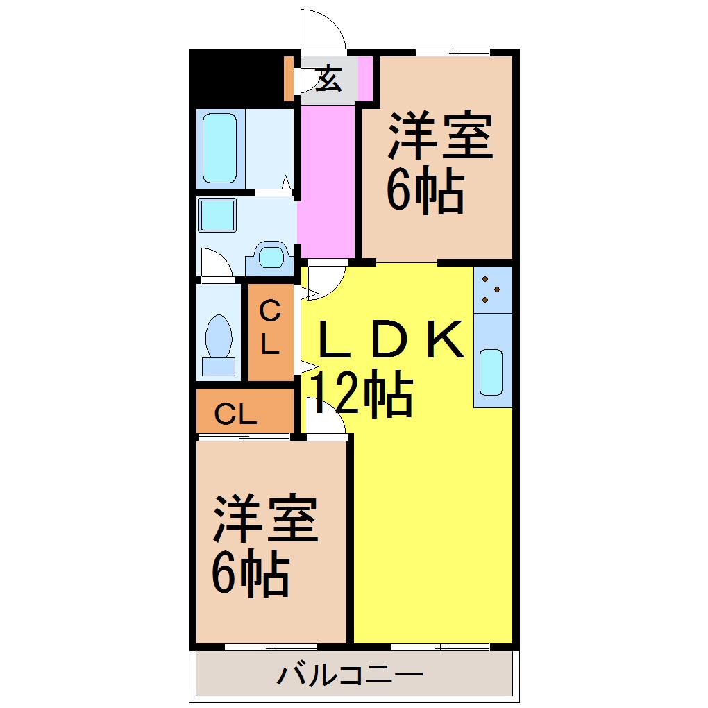 K&K高峯(2LDK/3階)の間取り写真