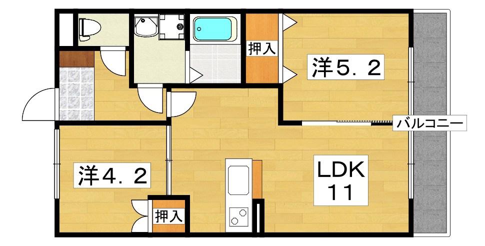 メゾンヴィオレ翔開(2LDK/3階)の間取り写真
