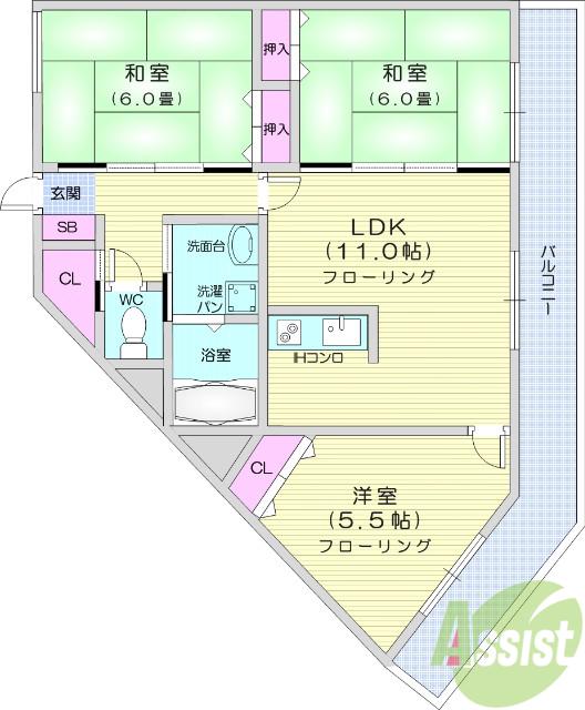赤石マンション(3LDK/2階)の間取り写真