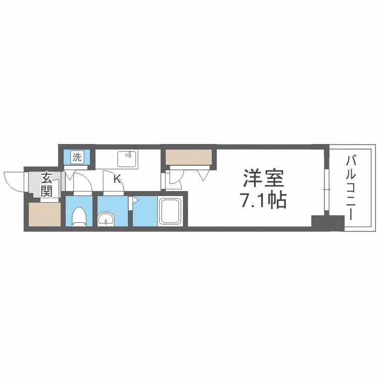 プランドール北浜(1K/13階)の間取り写真