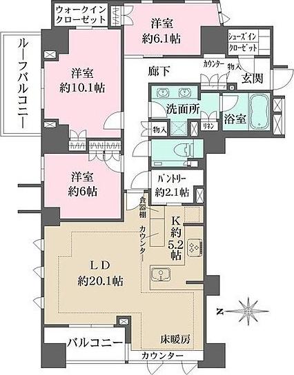 ザ・パークハウス高輪プレイス(3LDK/2階)の間取り写真