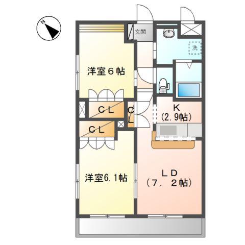 ラ・エレガンス77(2LDK/1階)の間取り写真