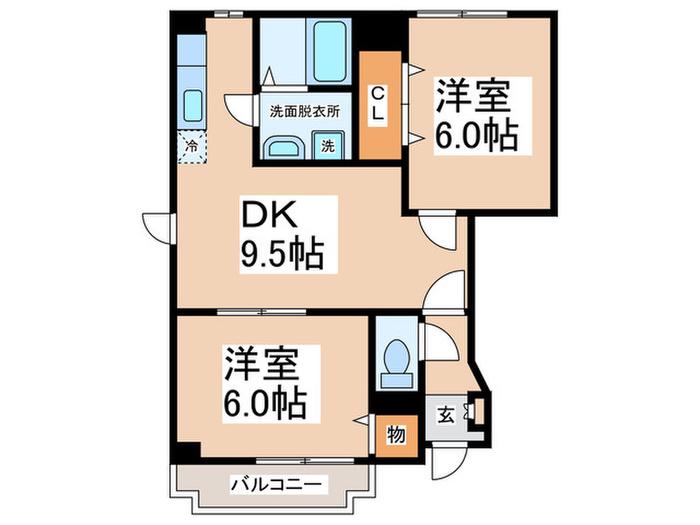 フォンテ-ヌ北館(2DK/1階)の間取り写真