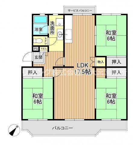 東新井団地5号棟(3LDK/4階)の間取り写真