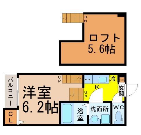 クレール・K・桜山(1SK/2階)の間取り写真
