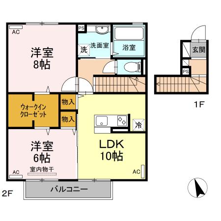 イスズサンピアB(2LDK/2階)の間取り写真