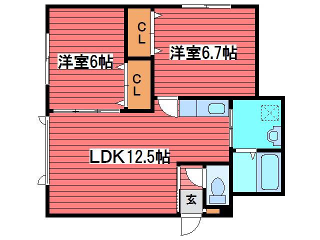 ガーディニア羊ヶ丘A棟(2LDK/3階)の間取り写真