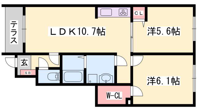 フラン・セーヌI番館(2LDK/1階)の間取り写真