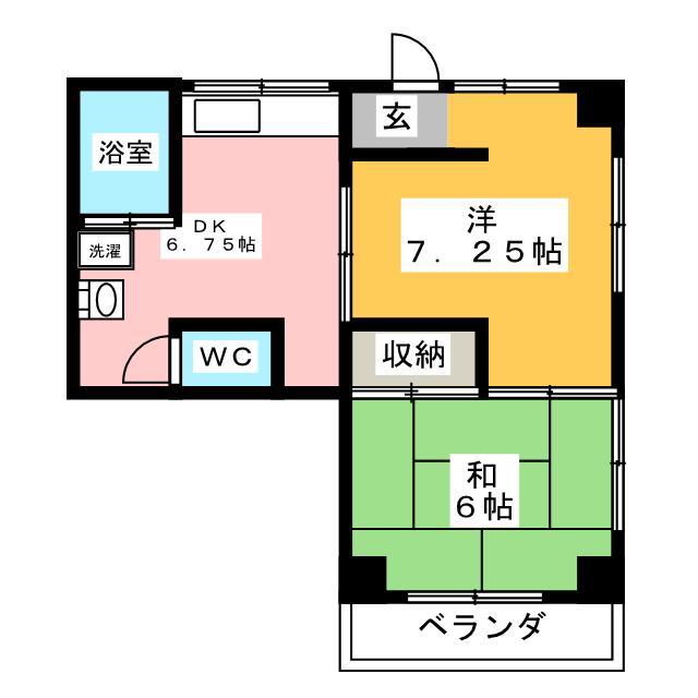 エメラルドハイツ B(2DK/1階)の間取り写真