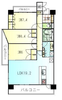 TWIN MARKS イースト TOWER(3LDK/3階)の間取り写真