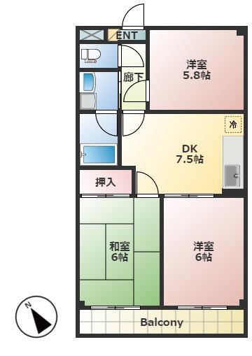 ハイランドパーク(3DK/2階)の間取り写真