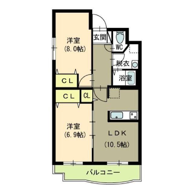 リヴェールあおば(2LDK/3階)の間取り写真