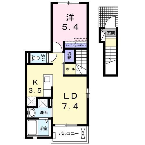 ドルチェ・S(1LDK/2階)の間取り写真