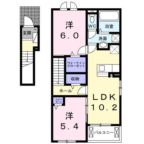ユーミー(2LDK/2階)の間取り写真