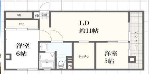 リバティーライフ枝吉 角(2LDK/2階)の間取り写真