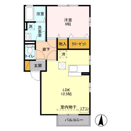 プリムローズB(1LDK/1階)の間取り写真