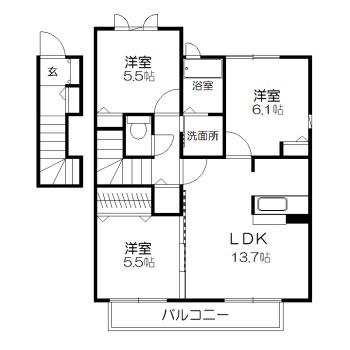 シャーメゾンK壱番館(3LDK/2階)の間取り写真